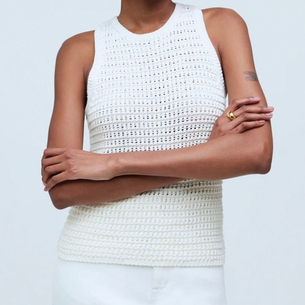 Madewell Crochet Open Knit Sweater Tank Women's Small Ivory Festival